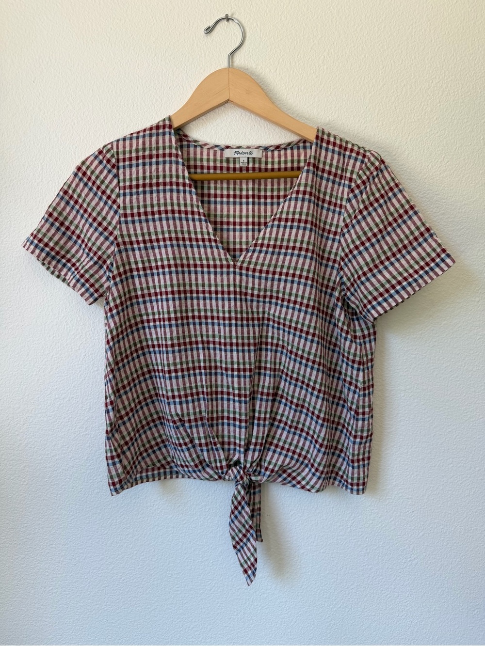 Madewell Plaid Tie-Front V-Neck Women's Top in Multi-Color